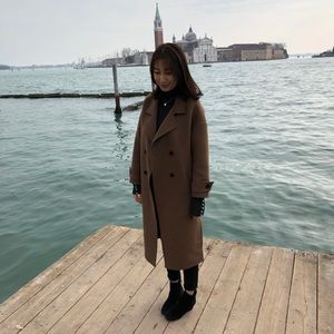 Long wool coat with a trench style